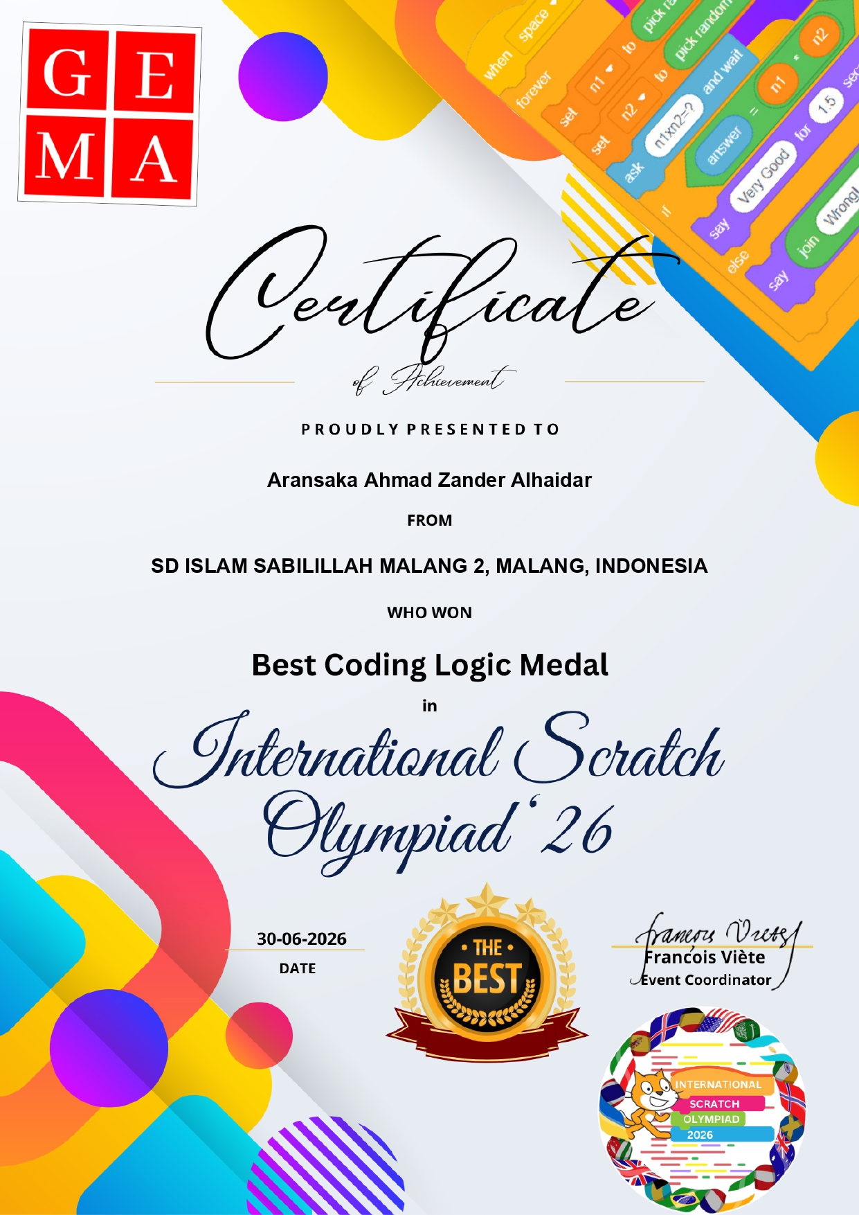Sertifikat Best Coding Logic Medal